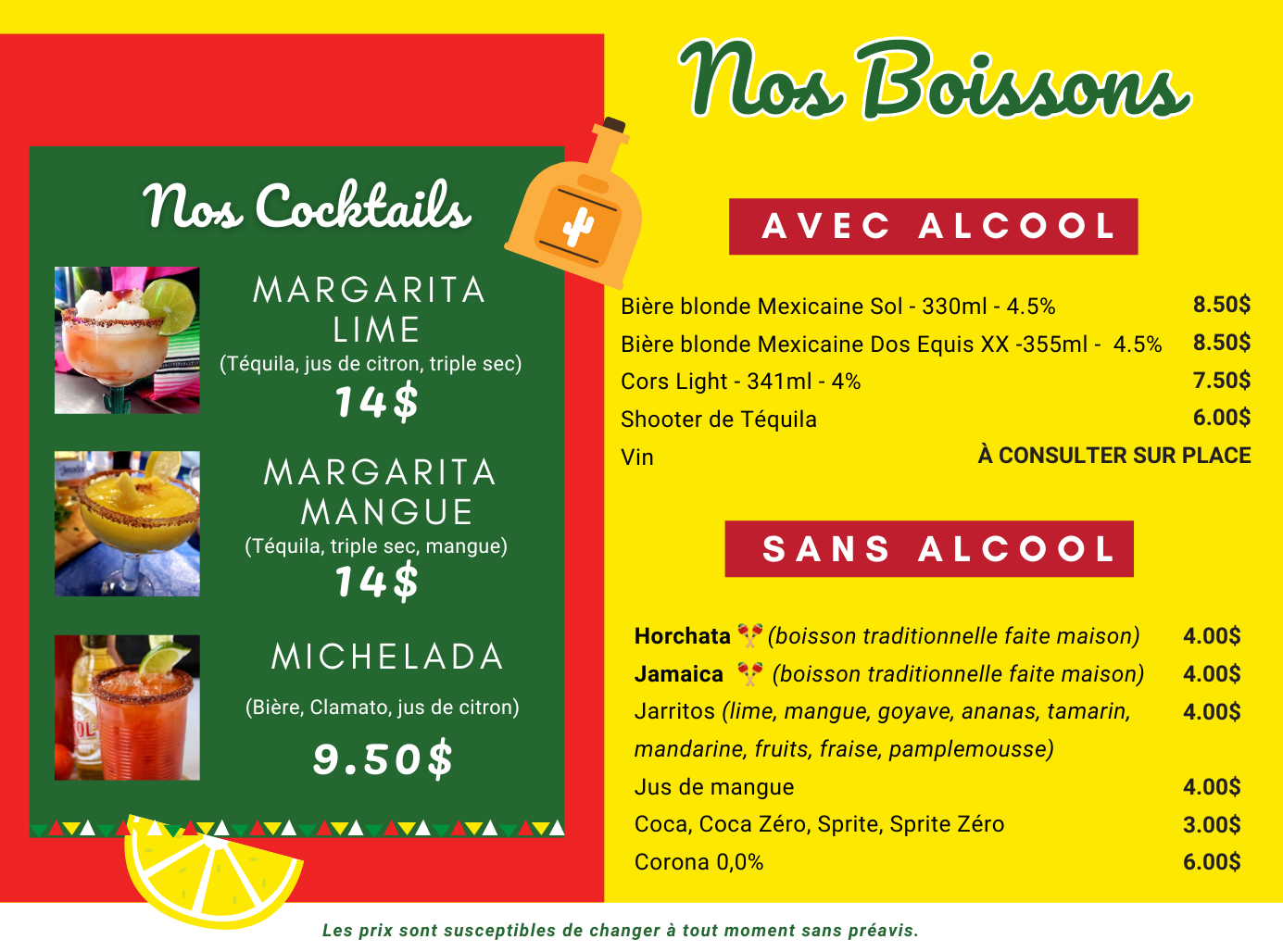 Menu Maria Razo Cuisine Mexicaine